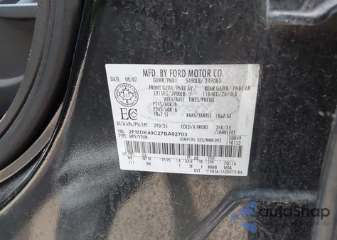 2007 Ford Edge Sel Plus из США, поврежденный, VIN 2FMDK49C27BA92703